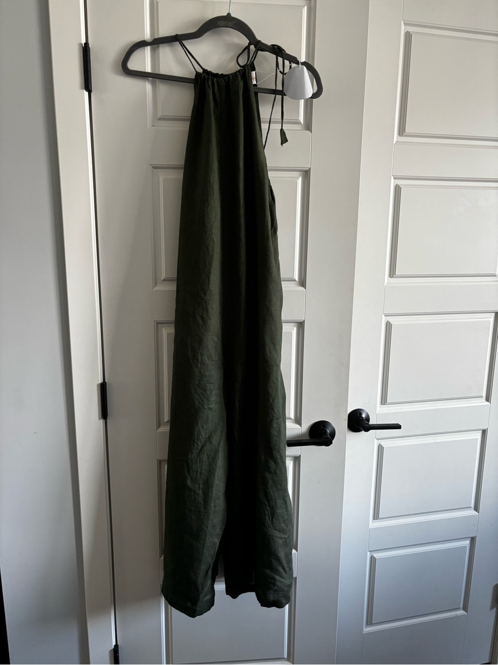 NWT Myrah Penaloza 100% French Linen wide leg jumpsuit forest green size S M - Picture 4 of 6